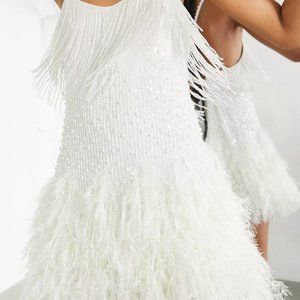 ASOS EDITION Pearl Embellished Faux Ostrich Feather Cocktail Dress: